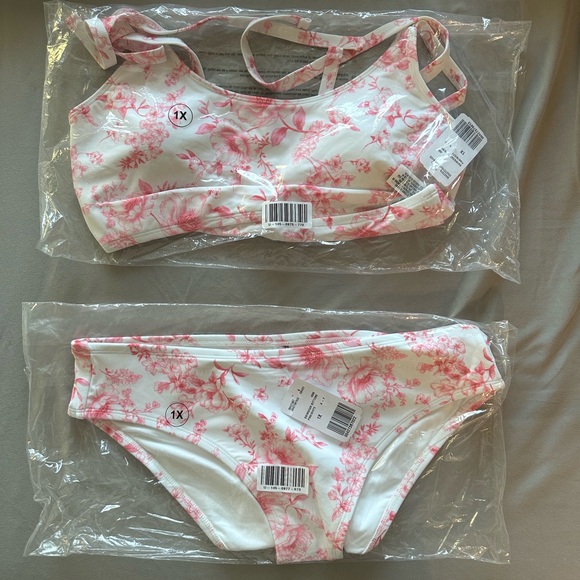 F21 | Pink & White Two Piece Swim Suit - Picture 3 of 4